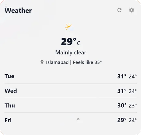 WorkZone weather widget with a 4-day forecast