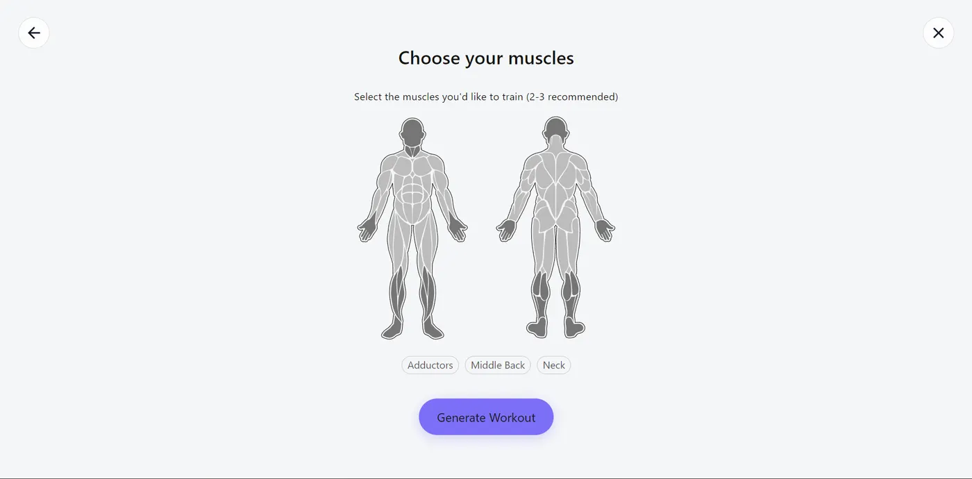 WorkZone AI-generated workout tool in light mode